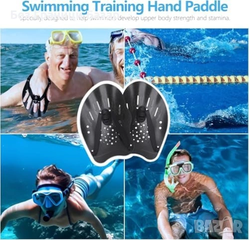 Нови Плувни гребла за ръце за възрастни – регулируеми, черни за тренировка, снимка 4 - Водни спортове - 53694508
