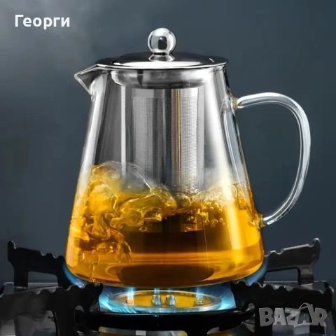 Стъклен чайник с цедка, боросиликат, снимка 2 - Аксесоари за кухня - 51556103