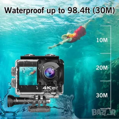 Wifi Екшън камера, водоустойчива 4к спортна боди камера за видеозаписи, снимка 6 - Камери - 52288461