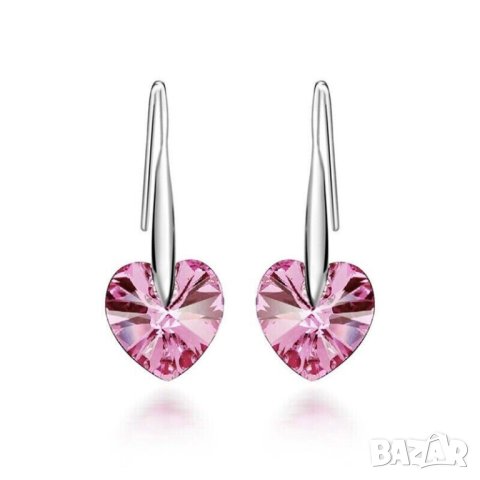 Обеци, сърца, с бледо розови циркони