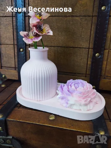 Комплект ваза с цветя и свещ цветя, снимка 5 - Ръчно изработени сувенири - 47374100