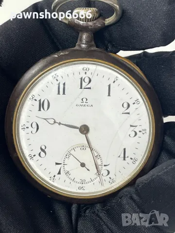 OMEGA Gunmetal джобен часовник с отворен лицев швейцарски 1900 г, снимка 2 - Мъжки - 49204926