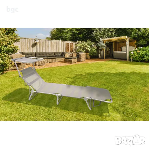Шезлонг за градина и тераса Poseidon, 191x58x25 см, Сив текстил - 24 месеца гаранция, снимка 3 - Градински мебели, декорация  - 48904994
