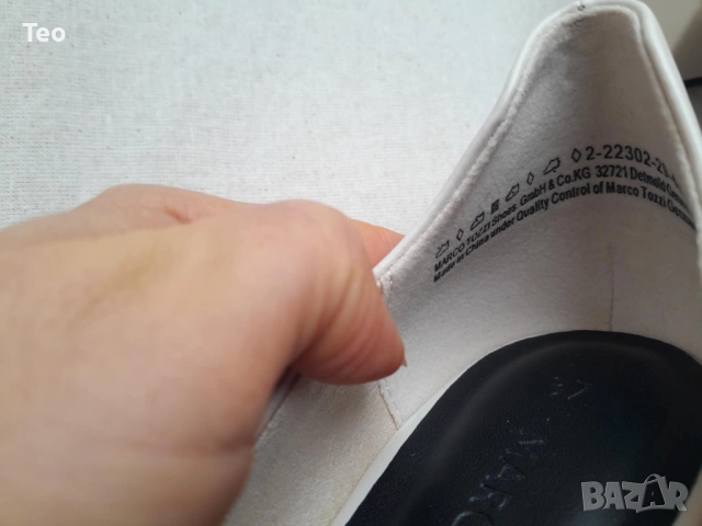 Бели обувки Marco Tozzi, немски, размер 37, кожени, с малък ток, елегантни, снимка 8 - Дамски ежедневни обувки - 52898342