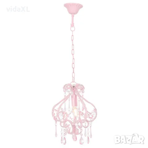 vidaXL Полилей с кристали, розов, кръгъл, E14, снимка 2 - Полилеи - 56146468