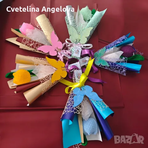 Вечни букети от плетени лалета , снимка 14 - Изкуствени цветя - 55871513
