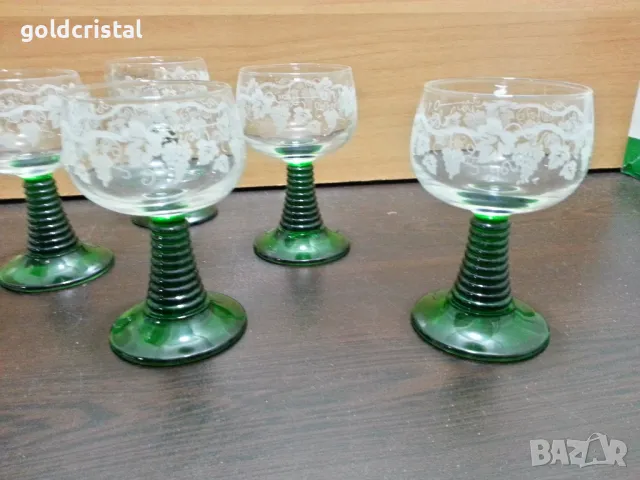 ретро стъклени чаши зелено столче , снимка 2 - Антикварни и старинни предмети - 48936608