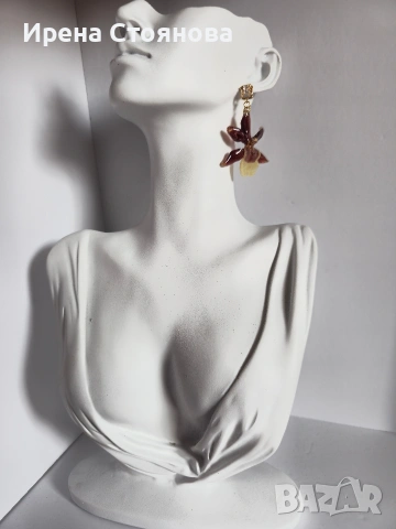 Обеци с естествен цвят на мини орхидея., снимка 3 - Обеци - 53737925