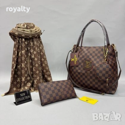 Louis Vuitton Нов Кожен Комплект от Чанта Портмоне и Шал 