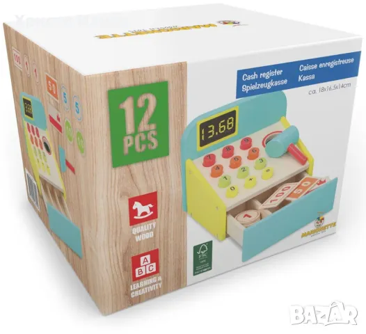 Дървена играчка касов апарат 12 части с аксесоари Marionette , снимка 4 - Образователни игри - 48346464