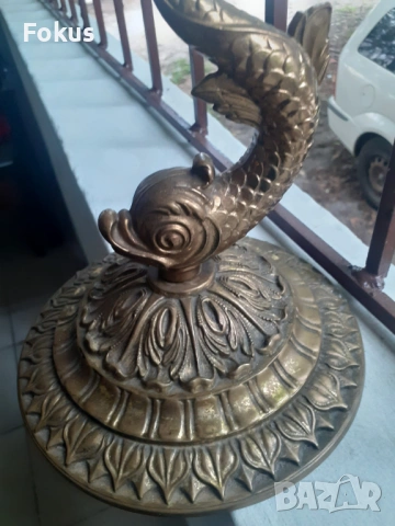 Страхотен стар салонен каминен висок пепелник - бронз, снимка 3 - Антикварни и старинни предмети - 53327155
