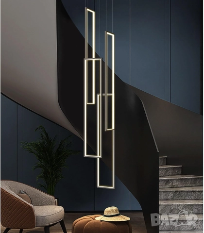 Модерна Лед LED полилей правоъгълна висяща лампа за хол, стълби 212 199 лв., снимка 6 - Лампи за таван - 51510737