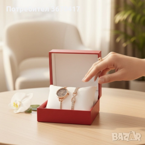 Комплект за нея: часовник и гривна с кристали – изискан стил всеки ден, снимка 2 - Бижутерийни комплекти - 52297971