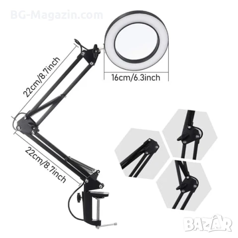 Професионална голяма настолна лупа с LED осветление четене за шиене гоблени стъклена бродиране лед, снимка 5 - Други инструменти - 50920958