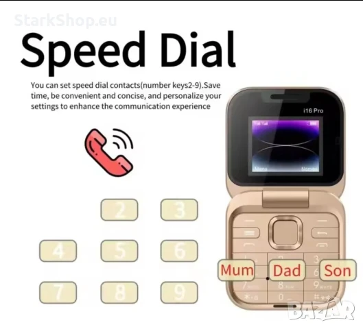 Сгъваем телефон i16 Pro Dual SIM 2G Flip Флип, снимка 5 - Телефони с две сим карти - 51420954