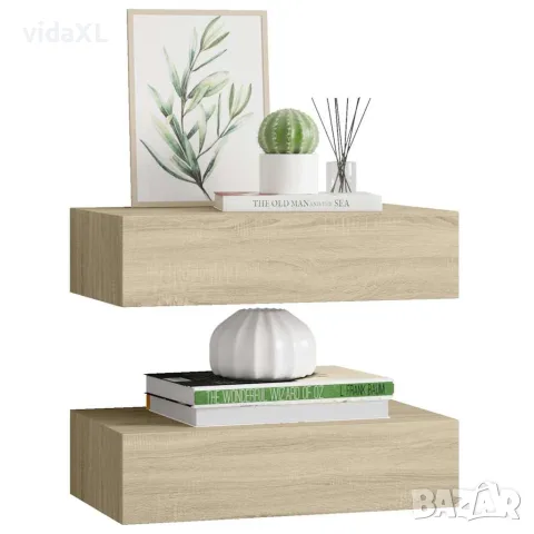 vidaXL Стенни рафтове с чекмеджета, 2 бр, дъб, 40x23,5x10 см, МДФ, снимка 4 - Етажерки - 56146931