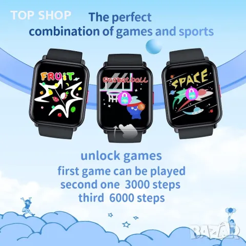 Детски интелигентен часовник черен 1,4" сензорен екран Bluetooth, съвместим с Android IOS,, снимка 5 - Детски - 49785444