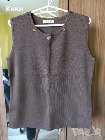 Нов комплект (жилетка с дълъг ръкав и потник) с бродерия и мъниста, размер S, М, има разтегливост, снимка 2 - Комплекти - 48572375