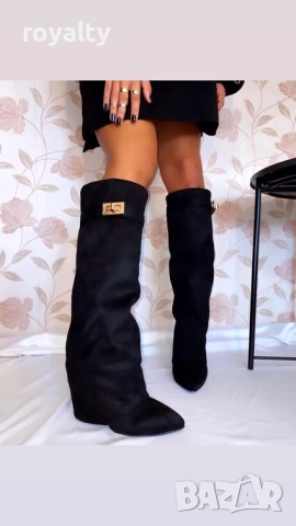 Ботуши на платформа - черен велур, снимка 5 - Дамски ботуши - 52067829