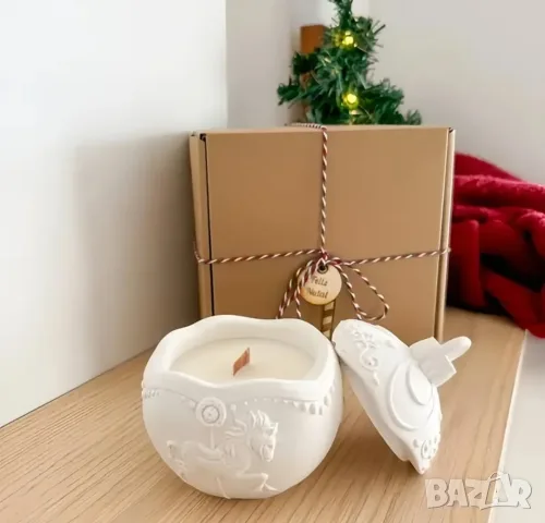 3d Коледна Топка играчка кутия 2 части с конче карусел силиконов молд форма гипс свещ смола декор, снимка 2 - Форми - 55880725