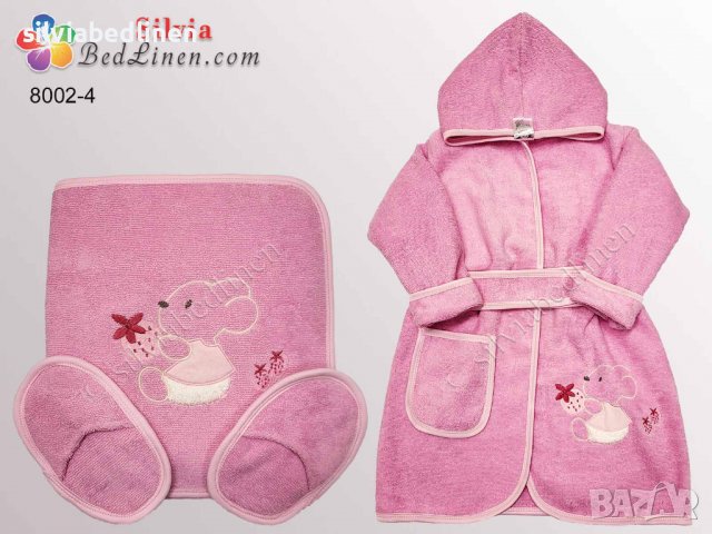 Комплект от 3 части с бродерия - детски халат с кърпа и чехли от памук, снимка 4 - Хавлии и халати - 39260801