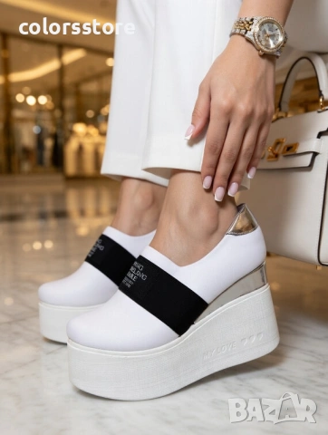 Обувки на платформа - бял текстил - RK120 