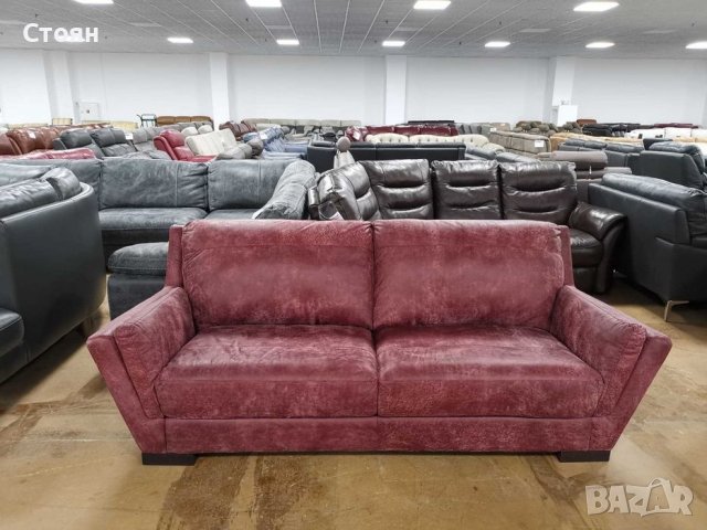 Червен кожен диван тройка - 100 % естествена кожа телешки бокс