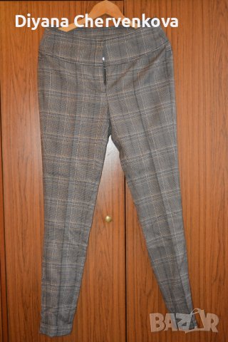 Панталон сив - каре с колан ниска талия, снимка 1 - Панталони - 41813656
