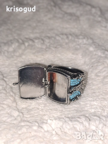 Мъжки пръстен от неръждаема стомана със синтетичен тюркоаз и орнаменти, снимка 11 - Пръстени - 53509601