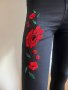 Дамски черни дънки - панталон с бродерия цветя !, снимка 4