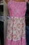 Дълга рокля на волани на цветя и в розово каре с тънки презрамки , снимка 3