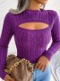 Дамски пуловер с изрязан дълъг ръкав с кръгло деколте, 3цвята - 023, снимка 10