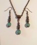 Разкошен комплект бижута обеци и колие с Нефрит и красиви орнаменти цвят Античен бронз 