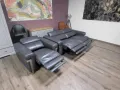 Сив кожен диван тройка и фотьойл Moreno с ел. релакс механизъм, снимка 9