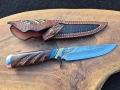Ръчно изработен ловен нож дамаска стомана с кожена кания LN432, снимка 2