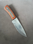 Ловен нож от Дамаска стомана дръжка дърво кожена кания, снимка 3