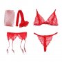 B1236 Дамско еротично бельо - червен дамски сет от 4 части - сутиен, прашки, жартиер, чорапи, снимка 5