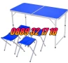 Сгъваема къмпинг маса с 4 стола 120х60 см, градинска маса 120х60 със столчета, синя, снимка 1