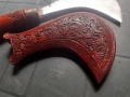 Уникален нож косер кинжал кания дърворезба абанос, снимка 3