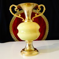 Позлатена ваза,амфора оникс 1 кг. , снимка 2 - Вази - 34181874