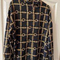 Нова черна елегантна риза златни синджири барок бароков стил , снимка 2 - Ризи - 42638328