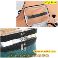 Козметична чанта за гримове от прозрачен силикон на две нива - КОД 3024, снимка 4 - Други - 44733220