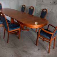Комплект масивна разтегателна маса с 8 стола и 5 нива на разтягане, снимка 5 - Маси - 44658187