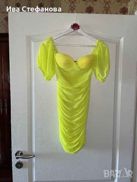 Wow 🤩 разкошна нова елегантна официална парти коктейлна неонова свежа зелена рокля , снимка 1