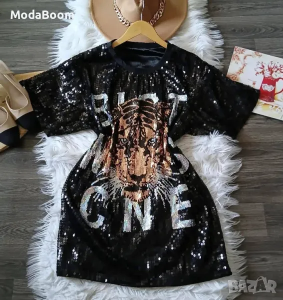 Тениска с пайети oversize , снимка 1