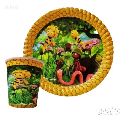 Пчела Пчели Пчеличката Мая 8 бр големи парти чинии чинийки или чаши, снимка 1