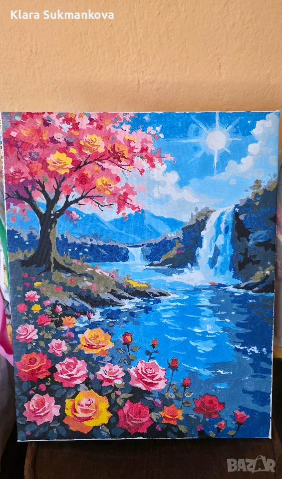 Рисувана картина по номера рози, снимка 1