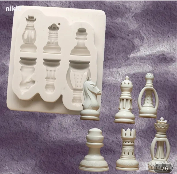 6 фигури за шах шахматни  пешки силиконов молд форма фондан шоколад декор , снимка 1