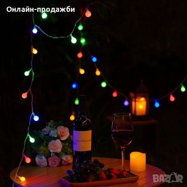 Соларно коледно LED осветление, 60 броя, 6 метра, снимка 1