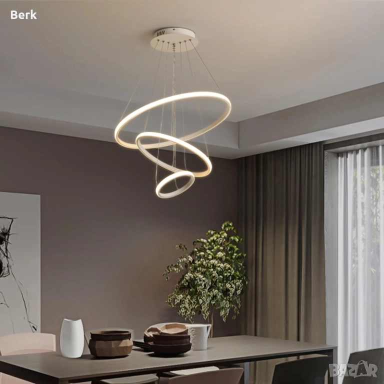 Модерен LED полилей с 3 Ринга 72W/ бял, снимка 1